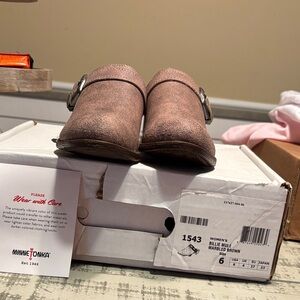 Minnetonka Taupe Mules with Buckle